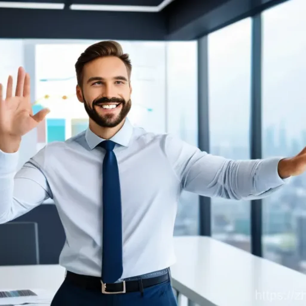 쇼핑매니저 연봉협상 전략 - A confident and poised e-commerce manager, dressed in modern business casual attire, stands in a sle...