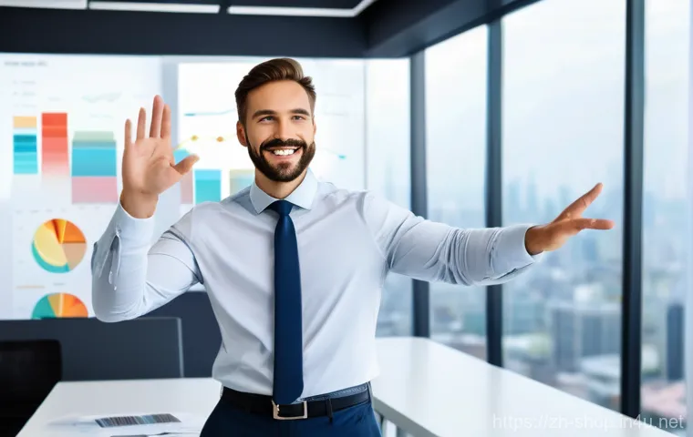 쇼핑매니저 연봉협상 전략 - A confident and poised e-commerce manager, dressed in modern business casual attire, stands in a sle...